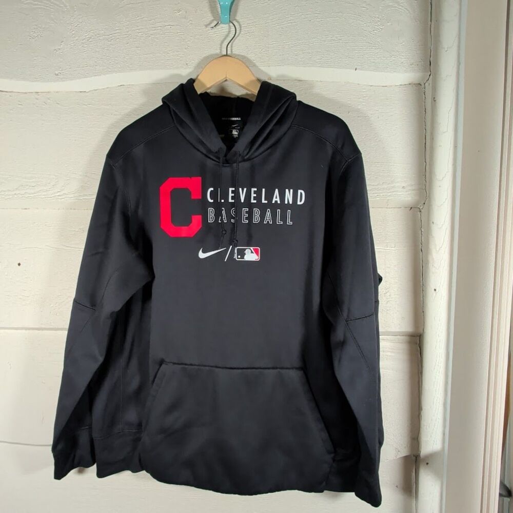Nike Cleveland Baseball Auth Coll Men's Dri-FIT Pullover Hoodie Black Size XXL